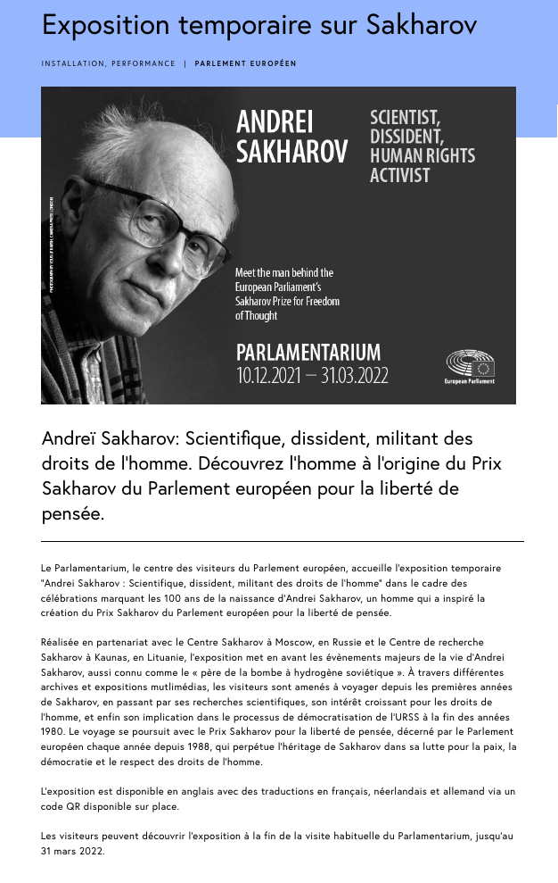 Exposition temporaire sur Sakharov